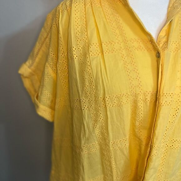 Sundance Tensift Eyelet Yellow Button Down Shirt Small Boho Oversized - Picture 3 of 12